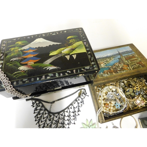 162 - Jewellery boxes - gold/silver tone & costume jewellery