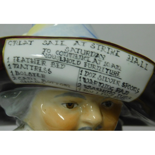 218 - Pair of Royal Crown Derby - Mansion Dwarf figures with advertising flyers on hats