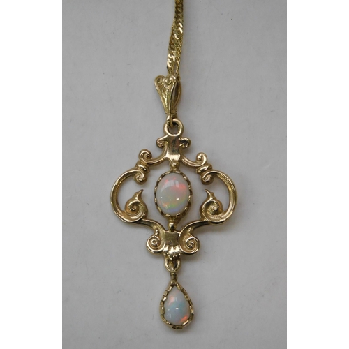 246 - 9ct Gold - twist link chain - & 9ct gold double/opal drop pendant