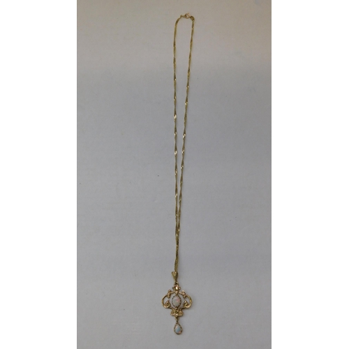 246 - 9ct Gold - twist link chain - & 9ct gold double/opal drop pendant