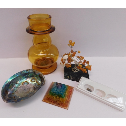 264 - Gemstones - paua shell & amber glass