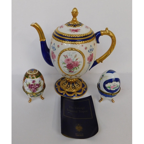 270 - The Faberge Teapot & decorative eggs