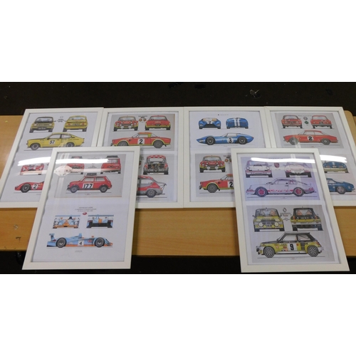 35 - Six - car prints/framed - approx. 17