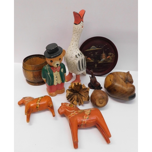 5 - Wooden items - including Japanese plate & Norwegian horses