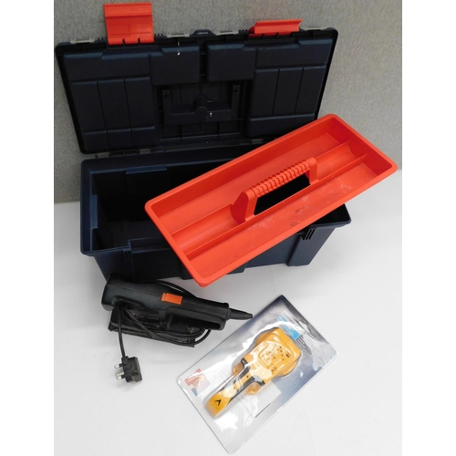 517 - Toolbox with tray, Black & Decker sander and pipe detector