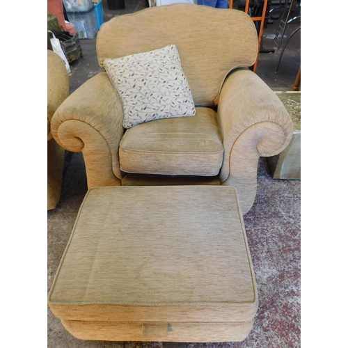 569 - Large two seater sofa, arm chair and pouffe