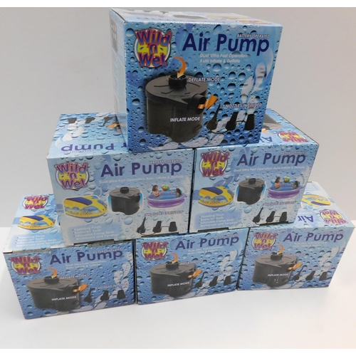 592 - Six new and boxed battery powered air pumps - three nozzles incl.