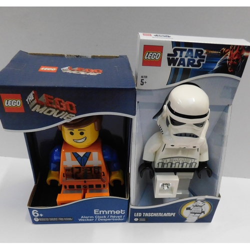 597 - Two new and boxed Lego toys - Star Wars LED and The Lego Movie alarm clock, 5+