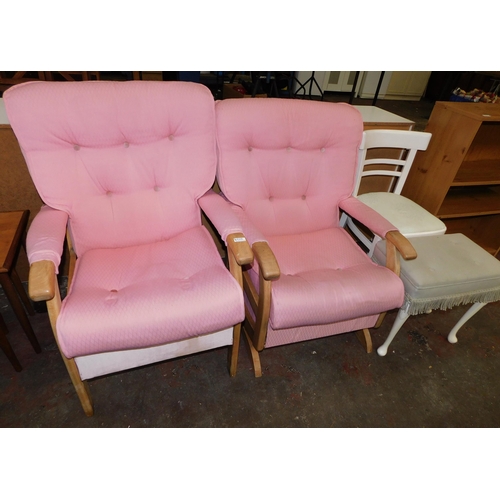 628 - Rocking chair, matching fireside chair, kitchen chair and dressing