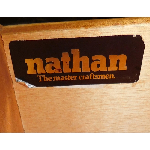 647 - Three drawer walnut veneer dresser by Nathan
