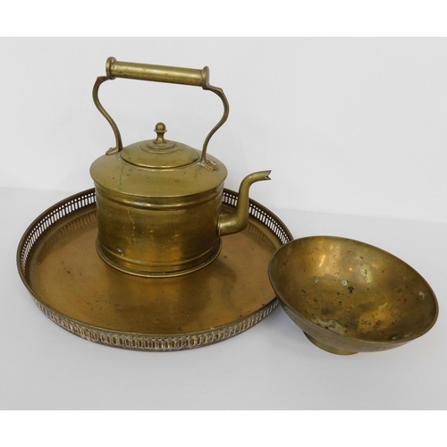 72 - Brass tray - kettle & bowl