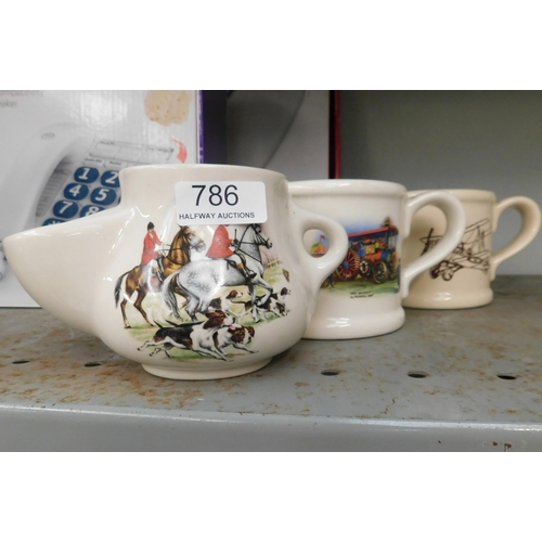 786 - Three pottery shaving mugs incl. Wade and Hoffritz