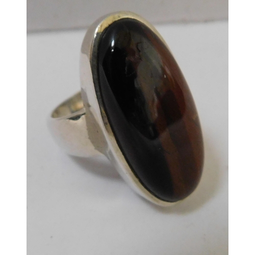 134 - 925 heavy silver tigers eye ring - Size R