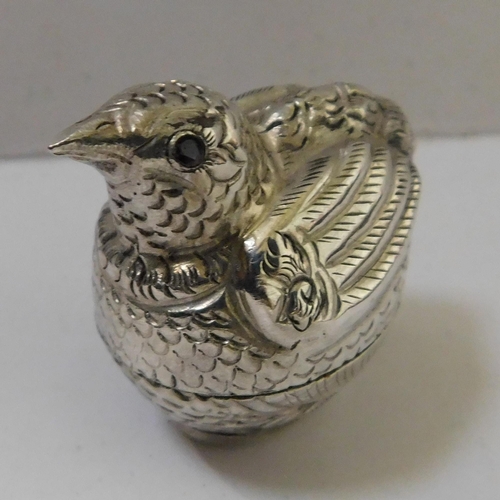 138 - 925 silver 'Bird' trinket box - garnet eyes