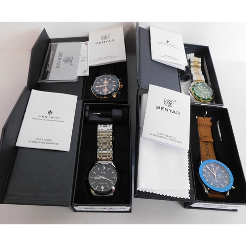 15 - Four Benyar gentlemen's automatic watches in presentation case