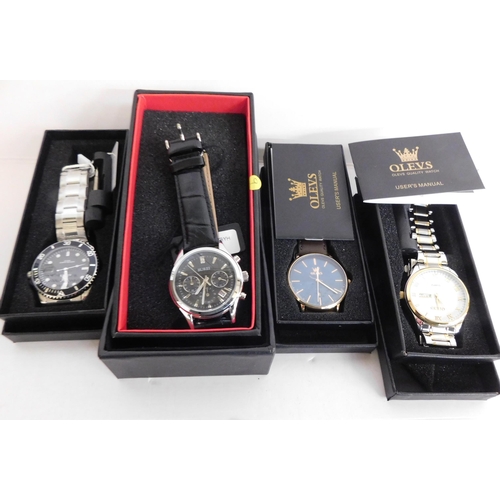 20 - Three Olevs gentlemen's quartz watches and Burei quartz watch boxed with instructions