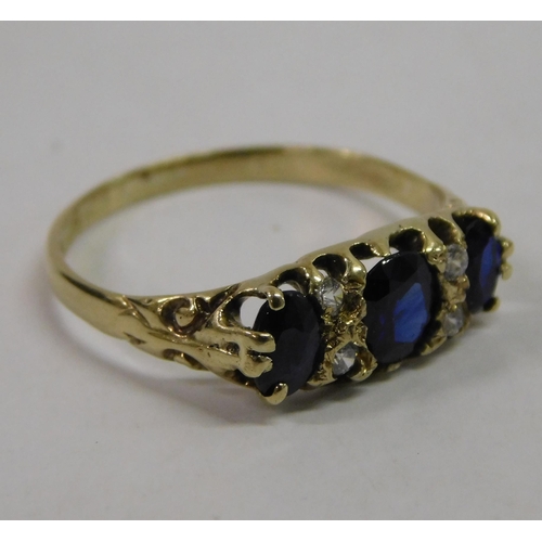 218 - 9ct Gold - sapphire & diamond ring - size Q 1/2