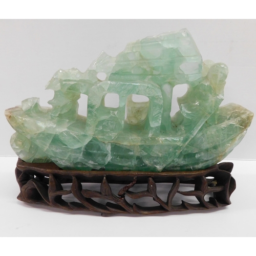 299 - Chinese - rock crystal boat on stand