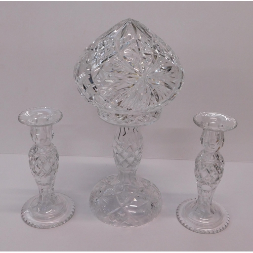 341 - Cut glass - lamp & candlesticks