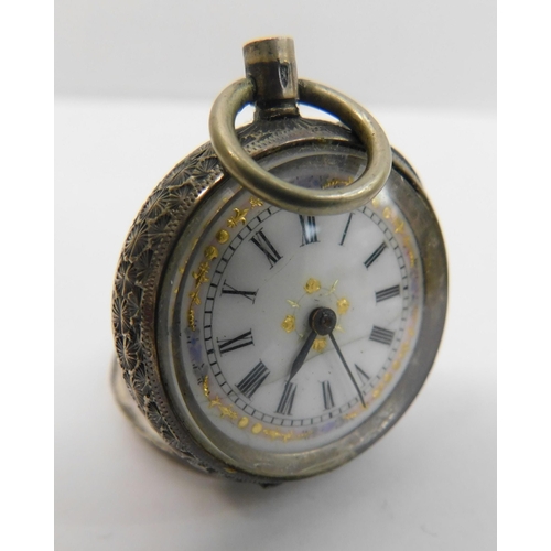 344 - Ladies silver cased - enamelled pocket watch