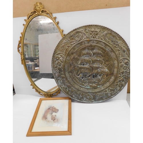 360 - Gilt framed mirror/wall plaque & framed sketch - GREEN SALE - SPEND £1 - AVOID THE GROUND - no commi... 