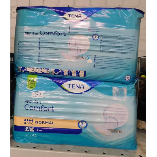 673 - Five new packs of Tena Pro-Skin comfort normal pads - 42 per pack