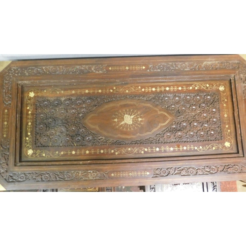 718 - Set of three Moroccan, brass inlaid coffee tables - (no glass)