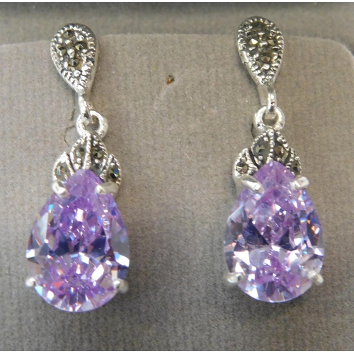 90 - Silver - lavender & marcasite earrings