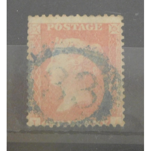 122A - Antique Victoria - line engraved/Penny Red stamp - with blue cancellation