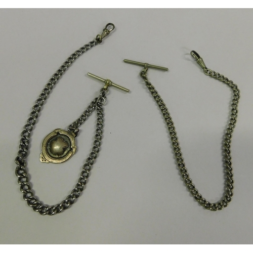 252 - Two/white metal - & silver/watch fob chains