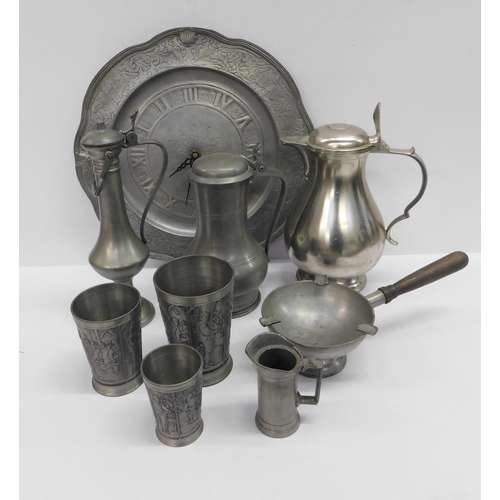 263 - Metalware including - Pewter & clock