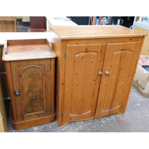 802 - Solid pine two door cabinet and single small cabinet