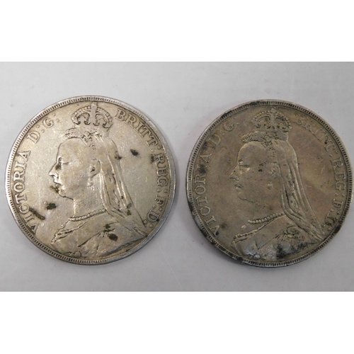 145 - Two - antique Victorian 1889 dated - silver Crown coins