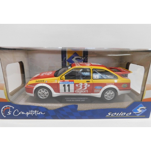 176 - Solido die cast - 1/18 scale Ford Sierra Cosworth rally car - Tour De Corse 1987/boxed