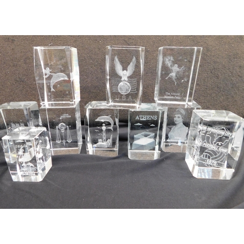 180 - Ten - 3D Laser etched crystal glass paperweights