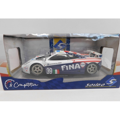 196 - Solido die cast - 1/18 scale McLaren Sports car Le Man - Fina Livery - boxed