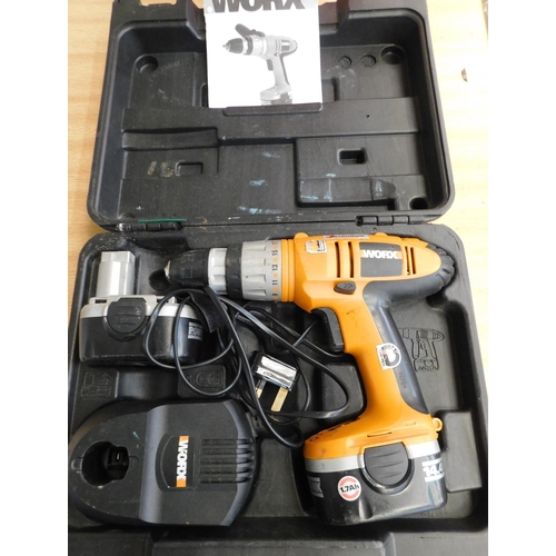 536 - Worx cordless drill with two batteries - (unchecked)