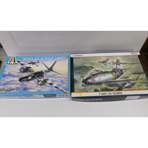 64 - Italeri/Douglas A20 & Kinetic models F86F 30 Sabre - model kits boxed