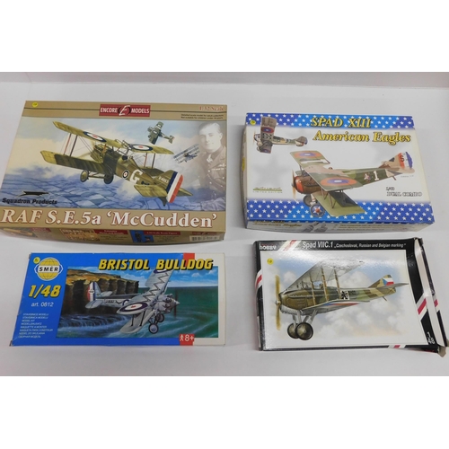 72 - Four - military Bi plane model kits - boxed