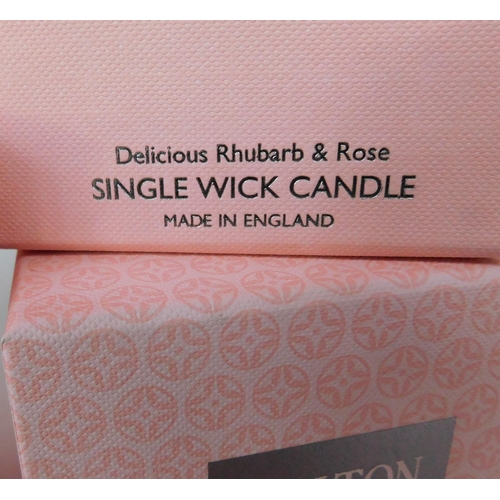 754 - New and boxed Molton Brown three wick and one wick candles - Delicious Rhubarb and Rose