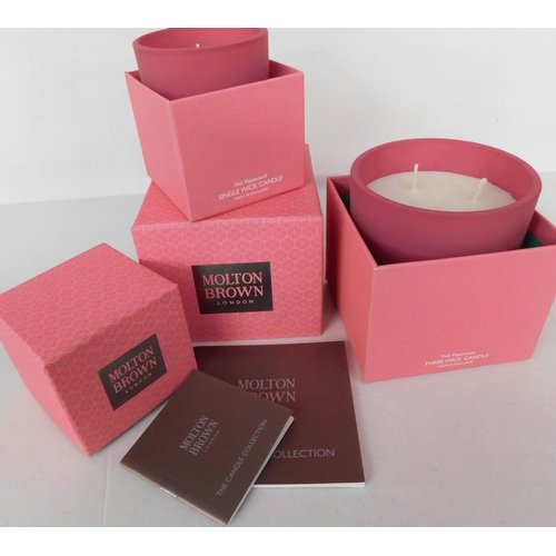 762 - New and boxed Molton Brown three wick and one wick candles - Pink Peppercorn