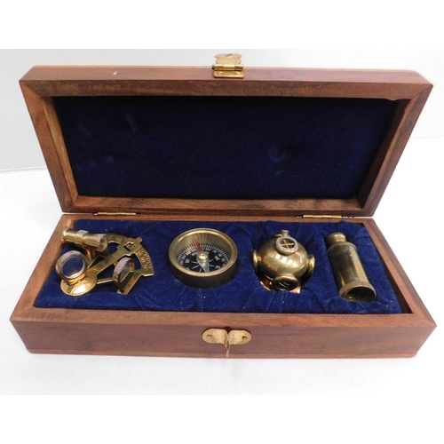 767 - Mariners box - including compass and sextant