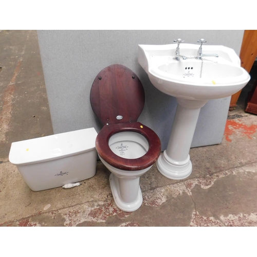 799 - Sanitan ceramic sink and matching toilet with cistern