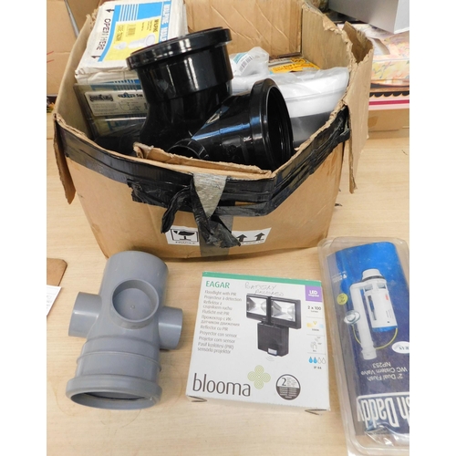 810 - Box of building goods incl. plumbing and wall plugs etc.