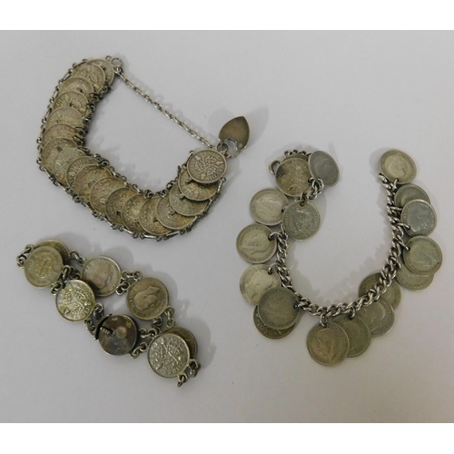 229 - Three - silver coin bracelets