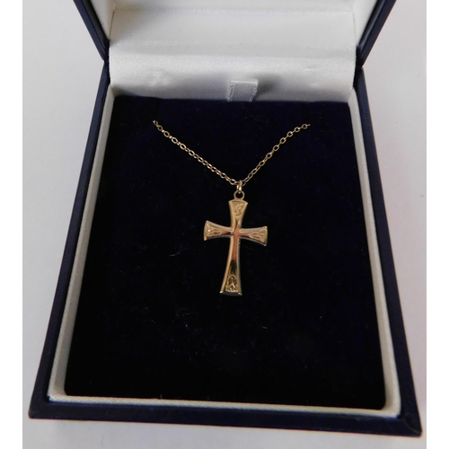 230 - 9ct gold - chain & cross