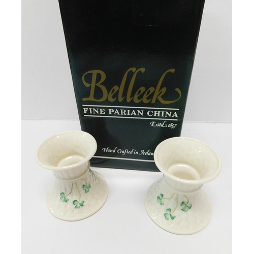 268 - Two sets of Belleek - Shamrock candle holders/boxed