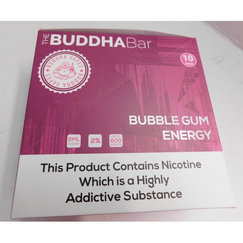 521 - Box of ten 'The Buddha Bar' vapes -Bubblegum Energy, exp. 15/7/23