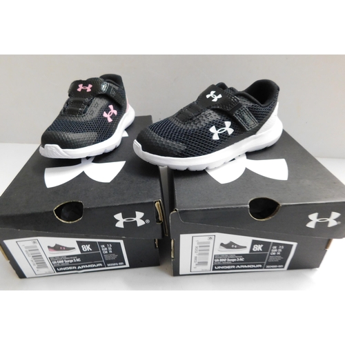 761 - Two pairs of Under Armour kids trainers; UK size 7.5 kids