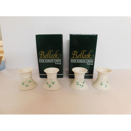 268 - Two sets of Belleek - Shamrock candle holders/boxed